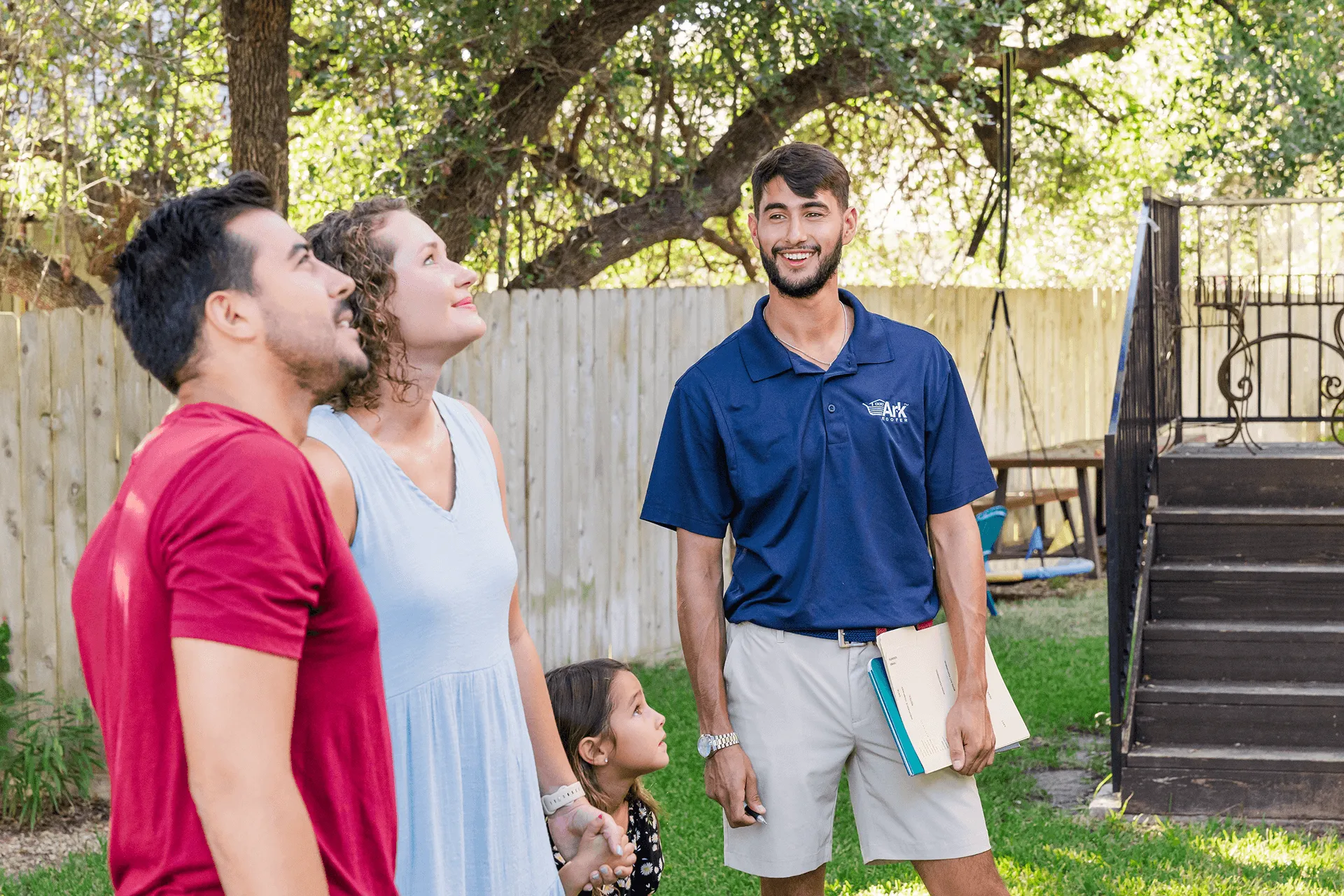 Ark manager reviewing completed rodent repair with a Georgetown family