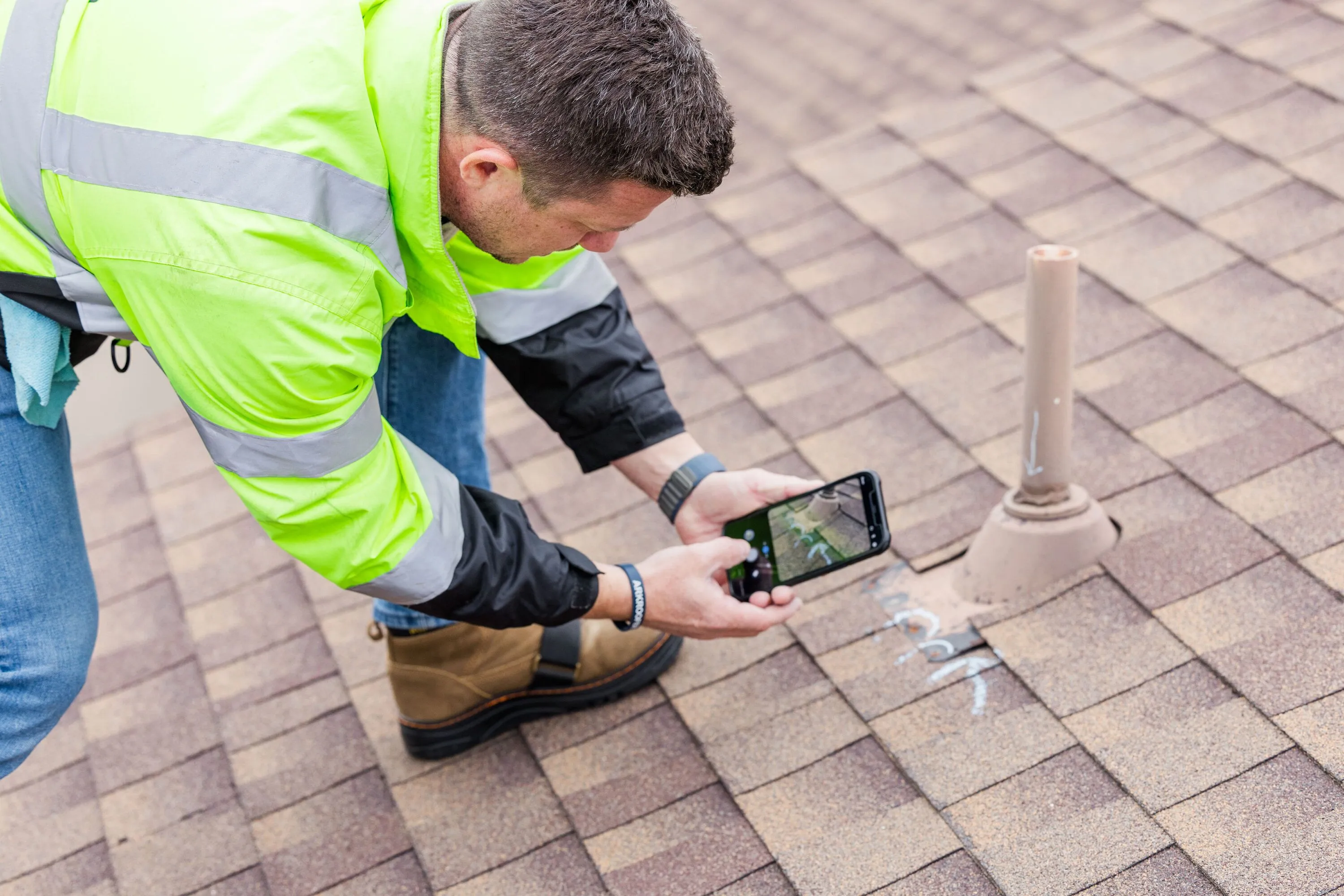 Ark inspector documenting a roof detail in Round Rock