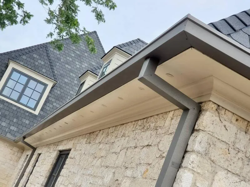 Box gutter installed on a stone Georgetown home
