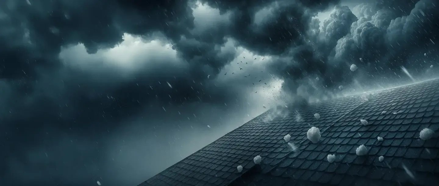 Close-up of hail damage on a shingle roof documented by Ark Roofer in Central Texas
